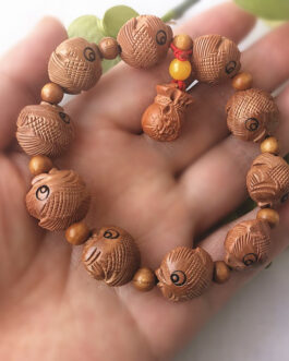 Peach Wood Carving Fish Pendant Bracelet