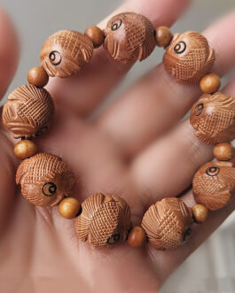 Peach Wood Carving Fish Pendant Bracelet